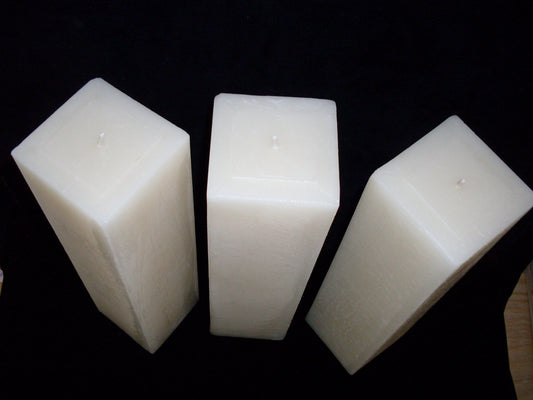 3 1/2" Square Pillar, 25 solid colours & 2 heights, fragrance free - Fanny Bay Candle Company
