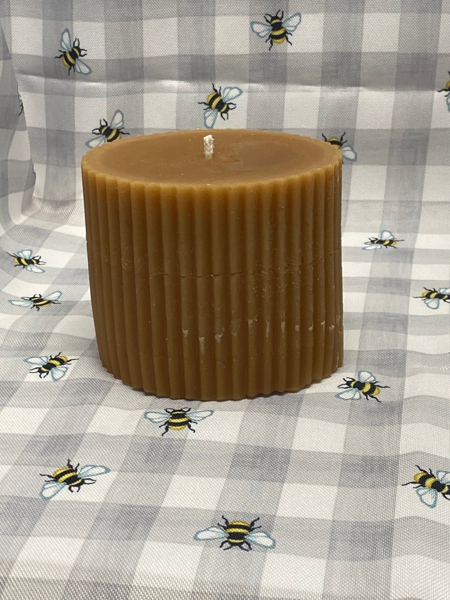 Beeswax Oval Crinkle 41/2" wide x 4" tall, hand poured - Fanny Bay Candle Company