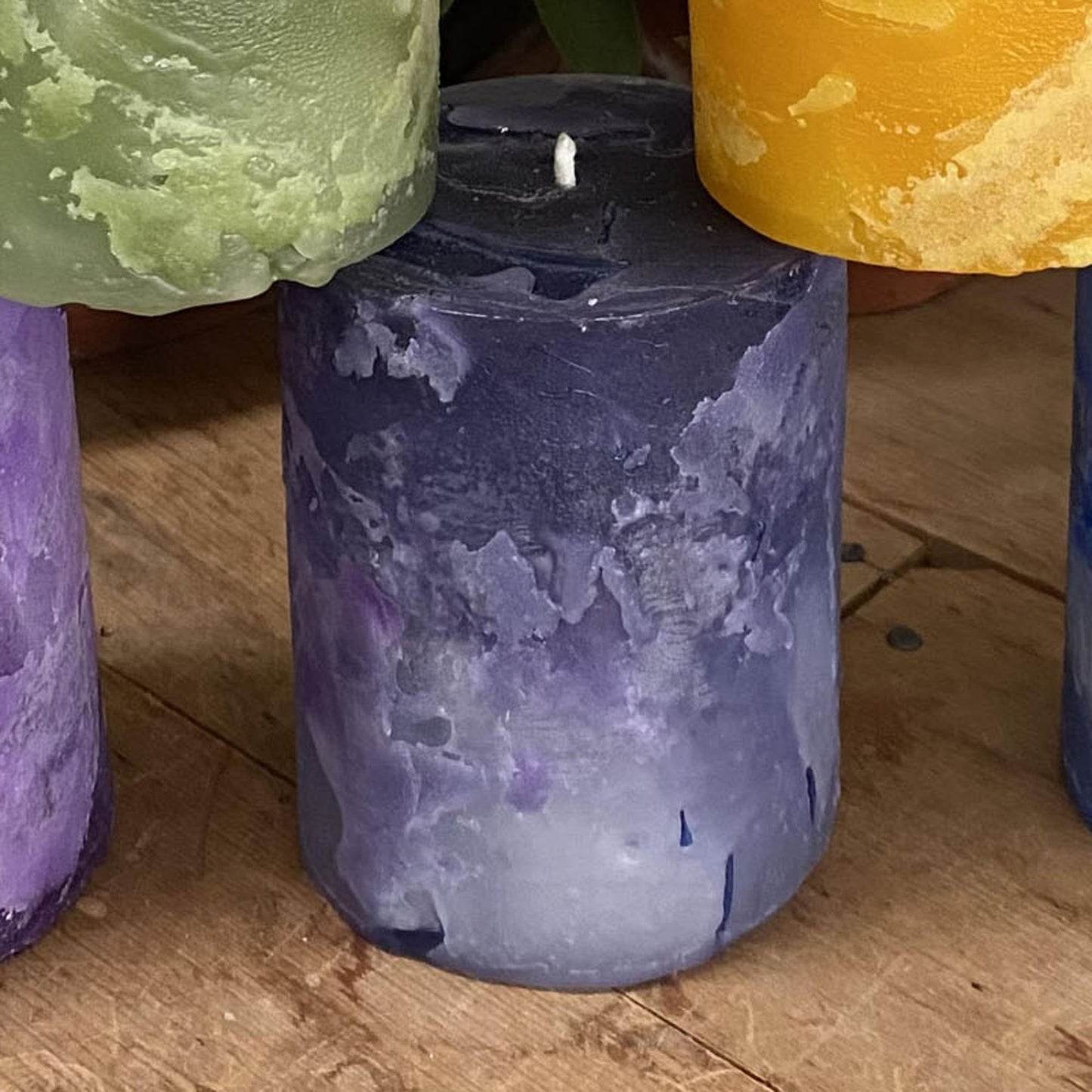 Chakra candles, 3"x 4" chunk pillars - Fanny Bay Candle Company