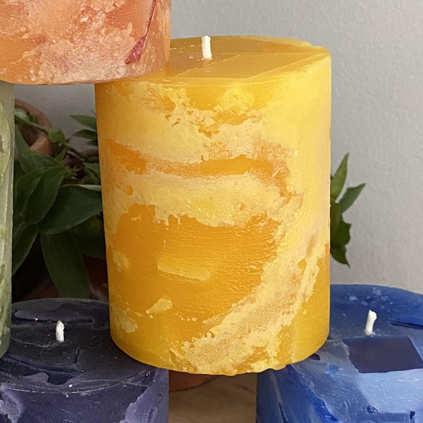 Chakra candles, 3"x 4" chunk pillars - Fanny Bay Candle Company