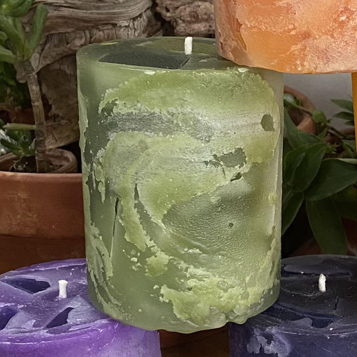 Chakra candles, 3"x 4" chunk pillars - Fanny Bay Candle Company