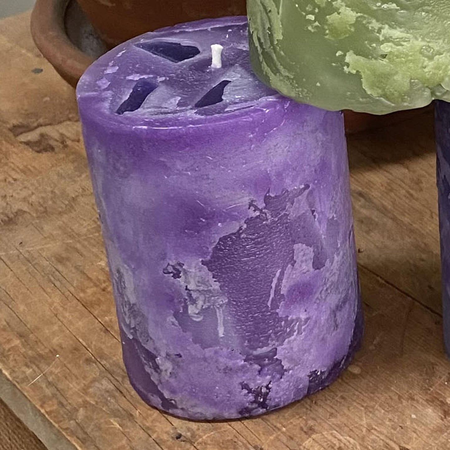 Chakra candles, 3"x 4" chunk pillars - Fanny Bay Candle Company