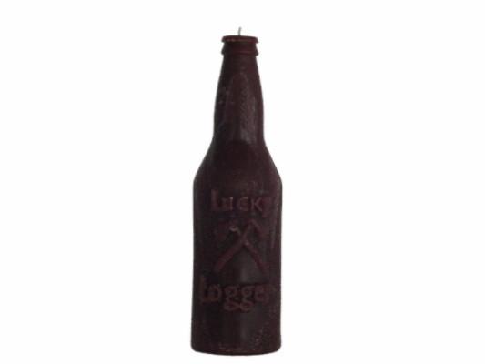 Lucky Logger Beer Bottle, Amber Brown, 2 1/2"D x 8 3/4"H, fragrance free only - Fanny Bay Candle Company