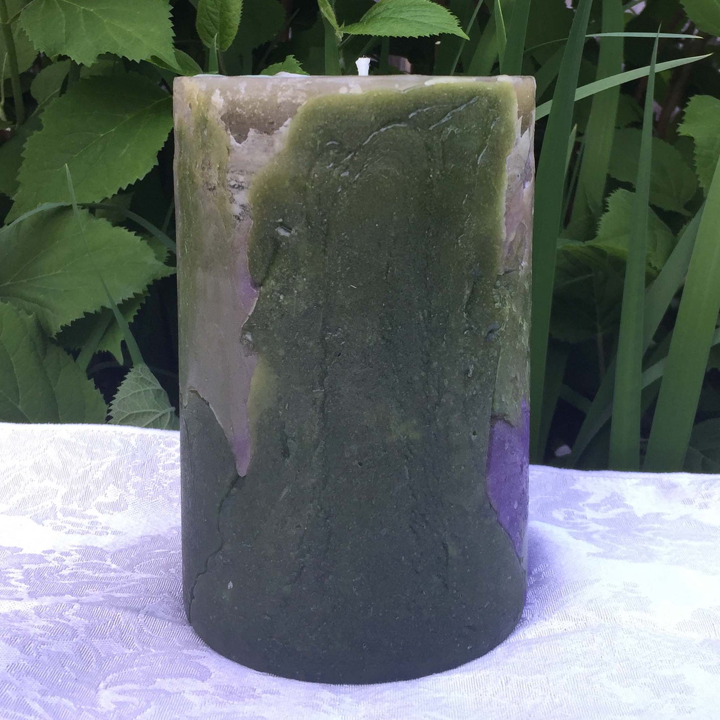 Purple n Green Climate Change pillar candle - Fanny Bay Candle Company