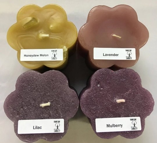 Scented Heart & Flower Candles, 2 3/4" x 2 3/4"H, clearance priced - Fanny Bay Candle Company