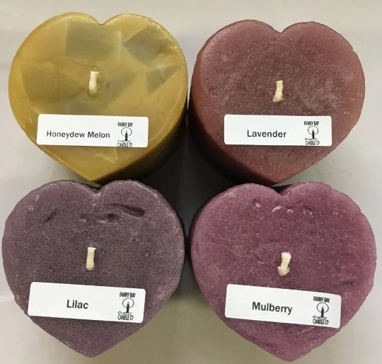 Scented Heart & Flower Candles, 2 3/4" x 2 3/4"H, clearance priced - Fanny Bay Candle Company