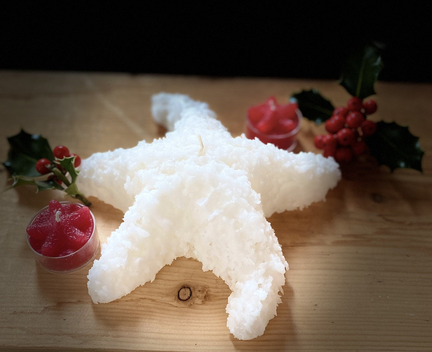 Starfish candle Gift Box, white frosted Starfish candle and 2 votives in cedar box - Fanny Bay Candle Company