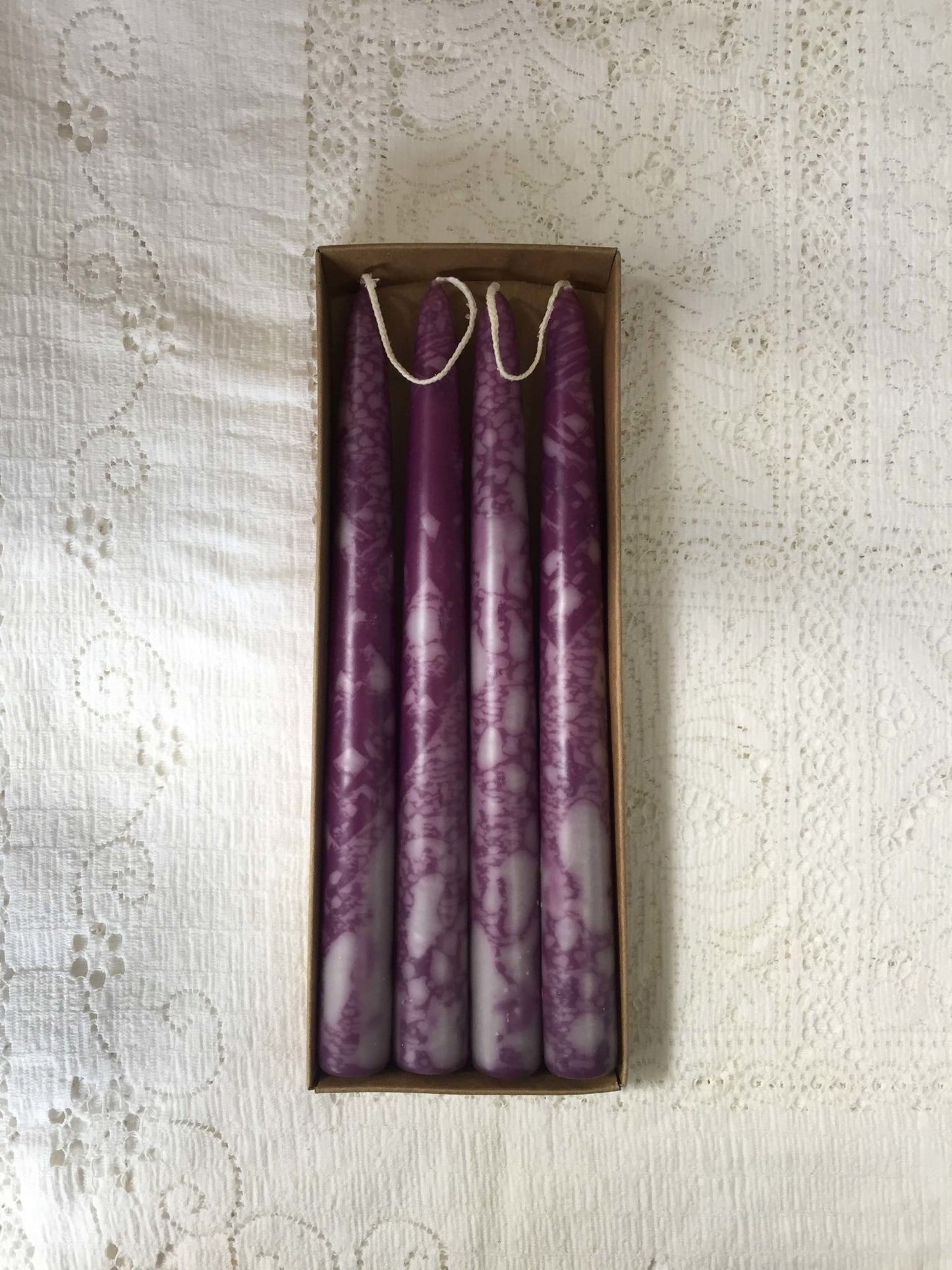 Variegated taper candles - Fanny Bay Candle Company