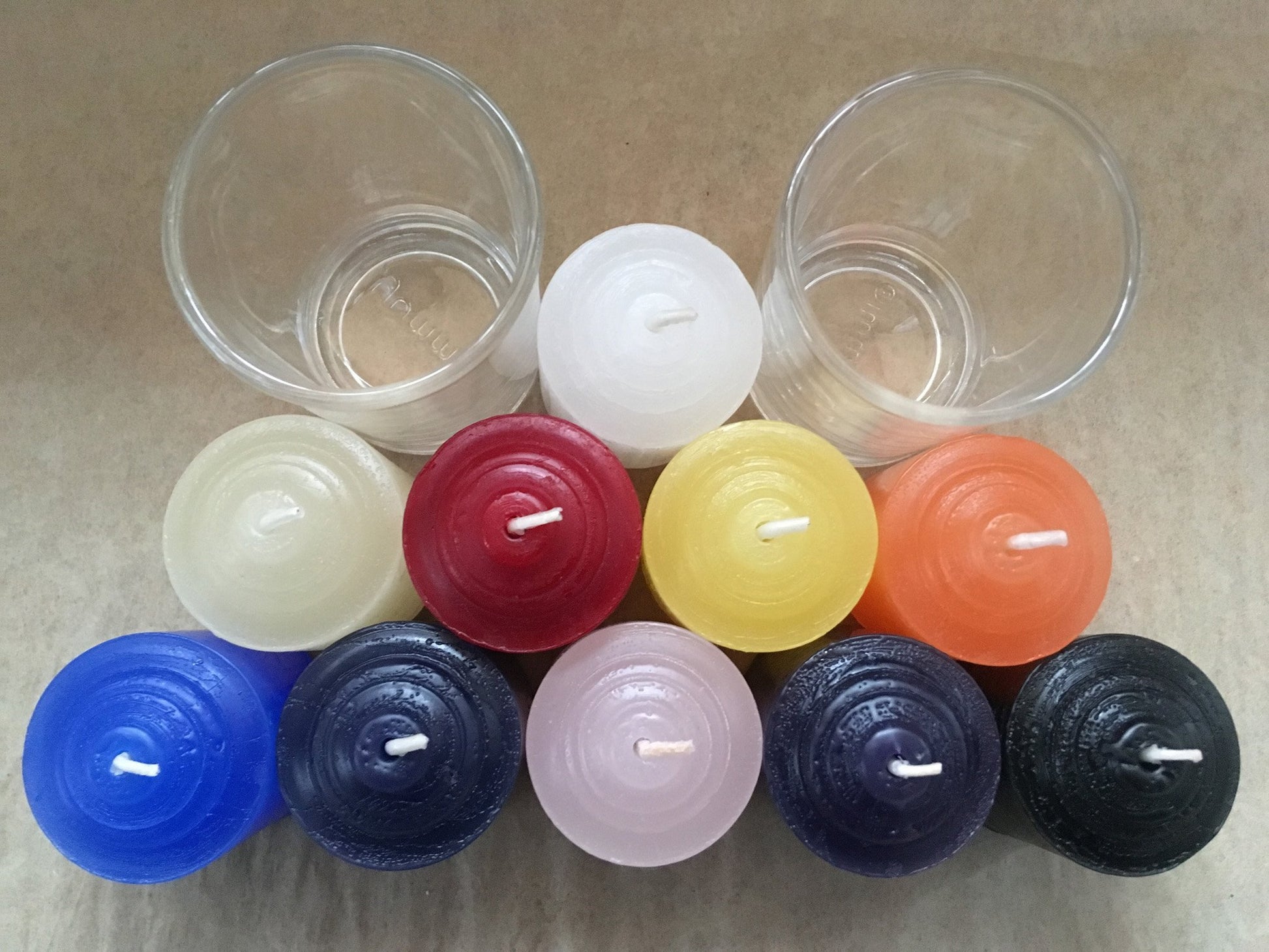 Votives, 6 pack, 10 solid colours, fragrance free only - Fanny Bay Candle Company