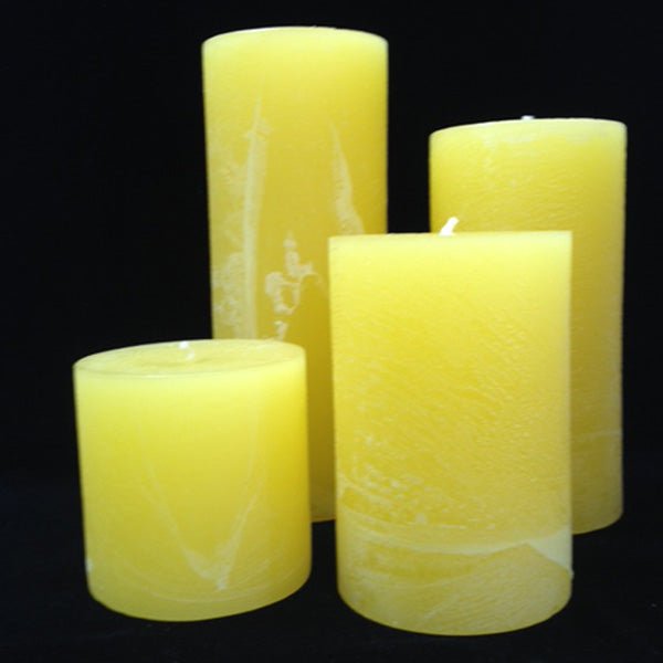 2"D x 3"H or 4"H Round Rustic Pillar candles, 30+ colours & 6 heights, fragrance free - Fanny Bay Candle Company