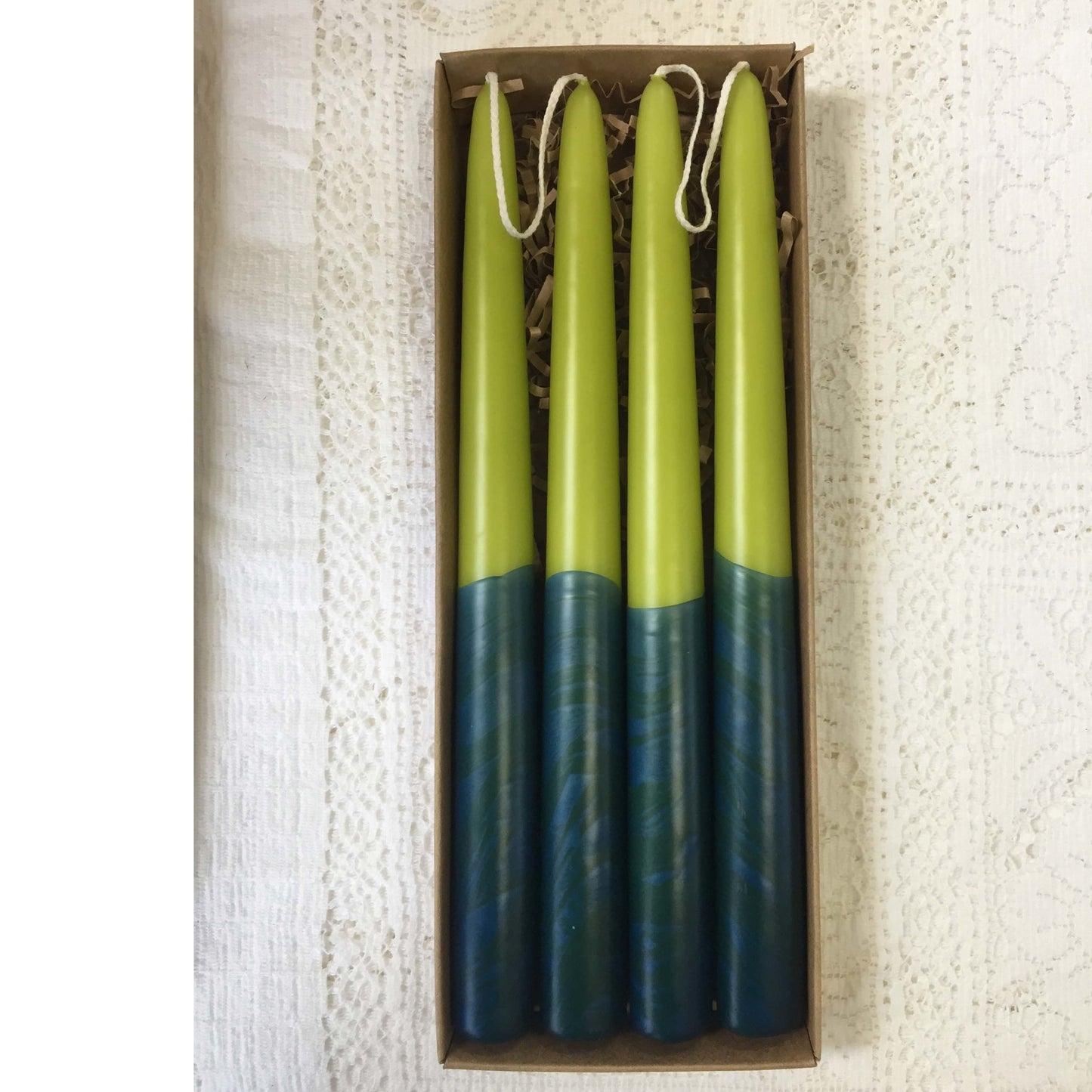 Artisan Multi-Coloured taper candles, grey and dark blue - Fanny Bay Candle Company