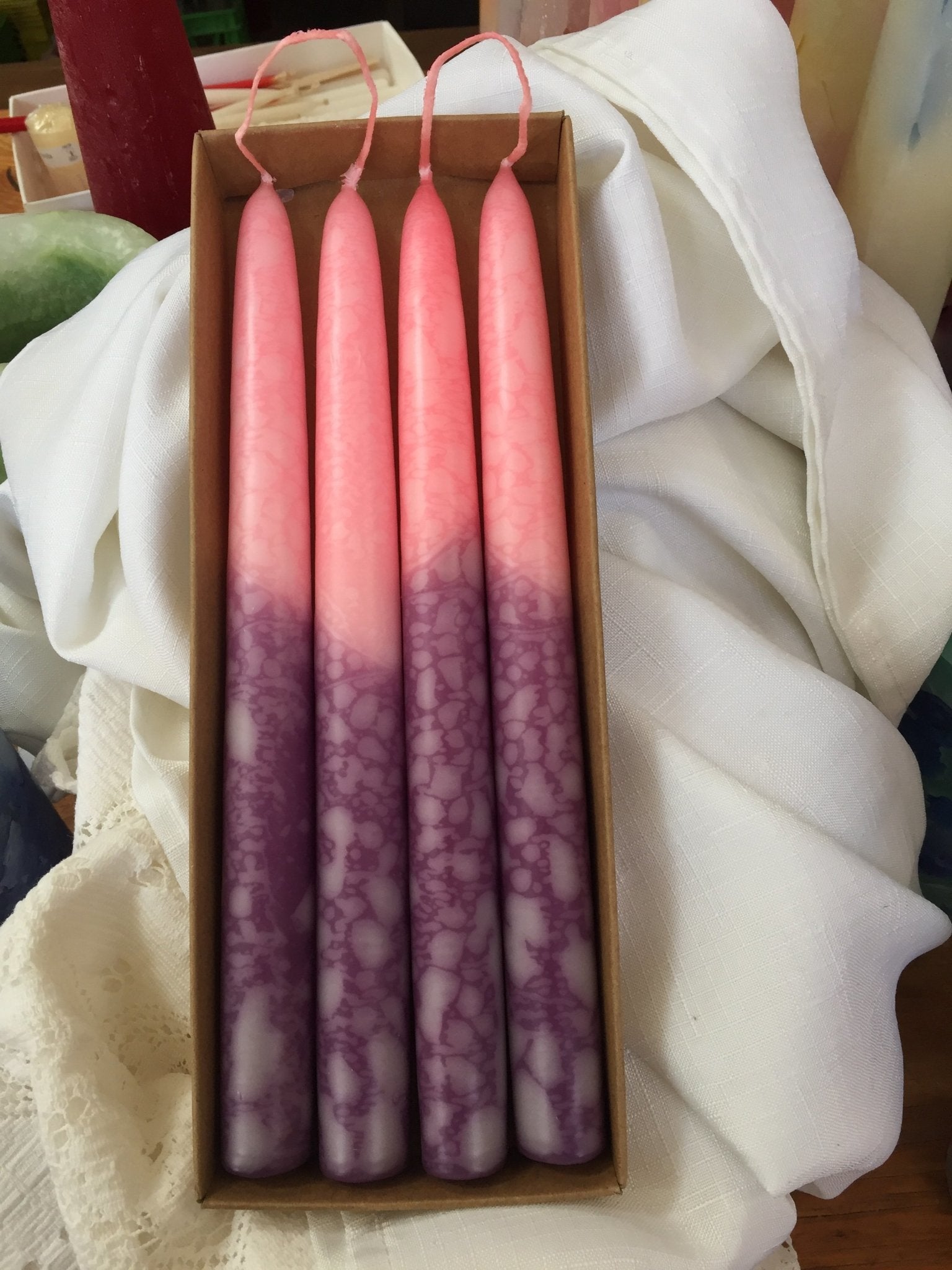 Artisan Multi-Coloured taper candles, grey and dark blue - Fanny Bay Candle Company