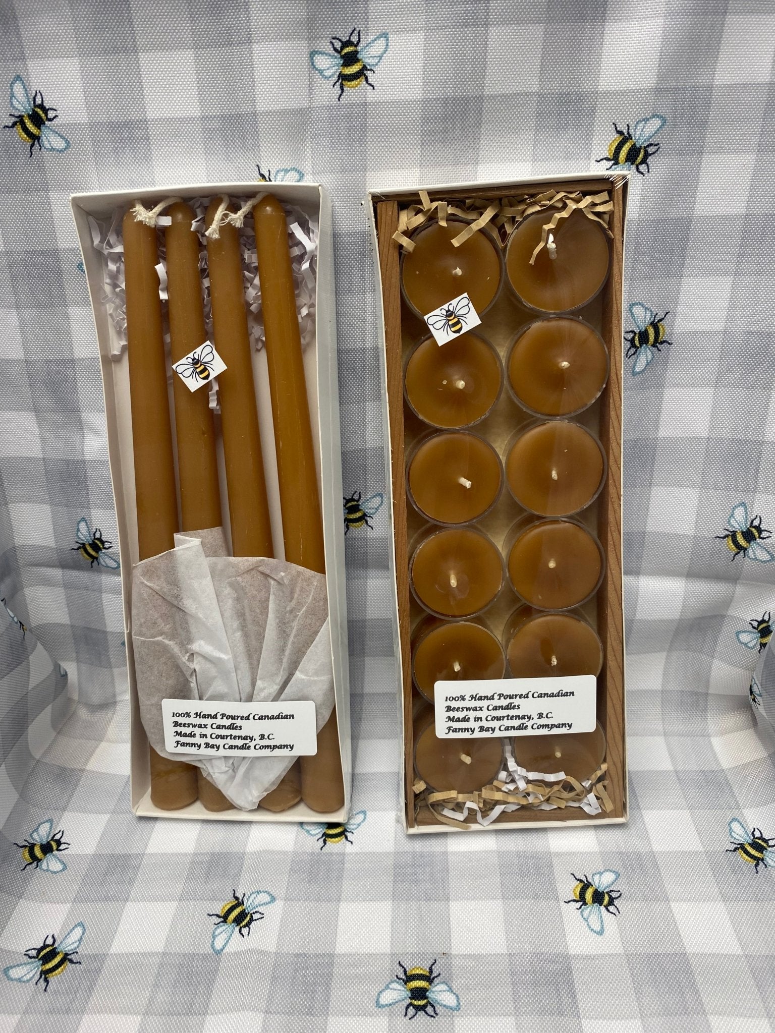 Beeswax Tapers 10" x 7/8" Hand poured with Canadian wax. - Fanny Bay Candle Company