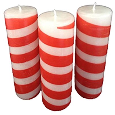 Candy Cane Pillar, 3D x 9"H, Fragrance Free Only - Fanny Bay Candle Company