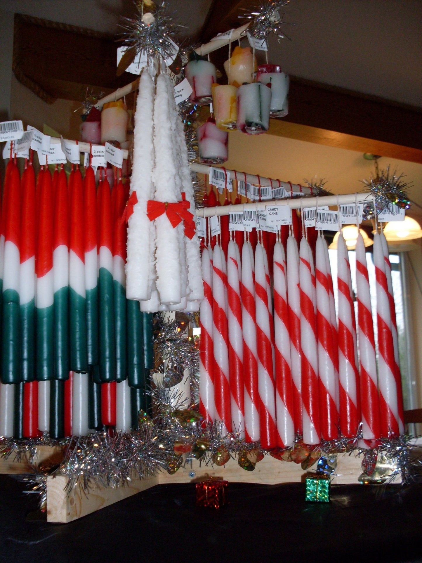Candy Cane Taper candles, 7/8D x 10"H, Fragrance Free, 2 pair(4 singles) or 6 pair box - Fanny Bay Candle Company