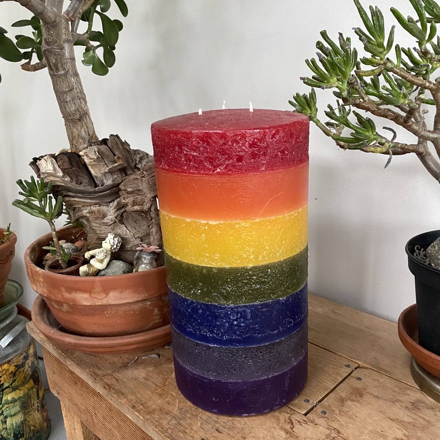 Chakra Pillar (Large) Three Wick, 6"D x 12"H, 7 colours, fragrance free only - Fanny Bay Candle Company