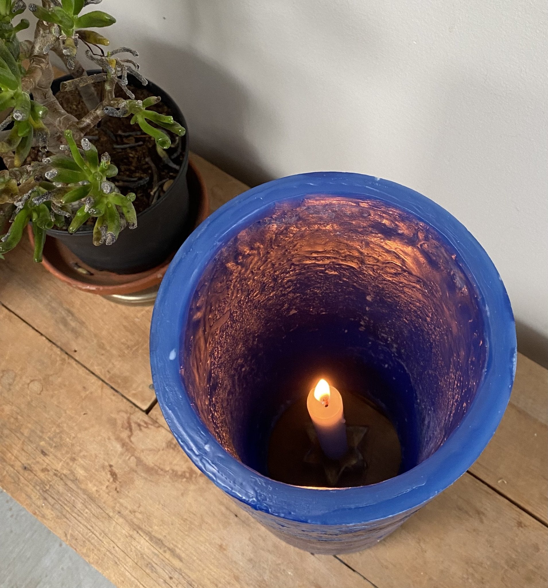 Dark Blue Hurricane candle holder, 6" x 12" - Fanny Bay Candle Company