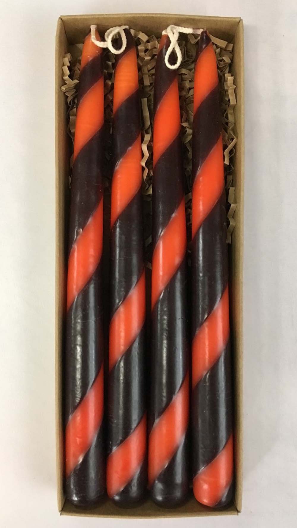 Halloween Tapers, black & orange, 7/8"D x 10"H, fragrance free, 2 pair Gift Box (4 singles) - Fanny Bay Candle Company