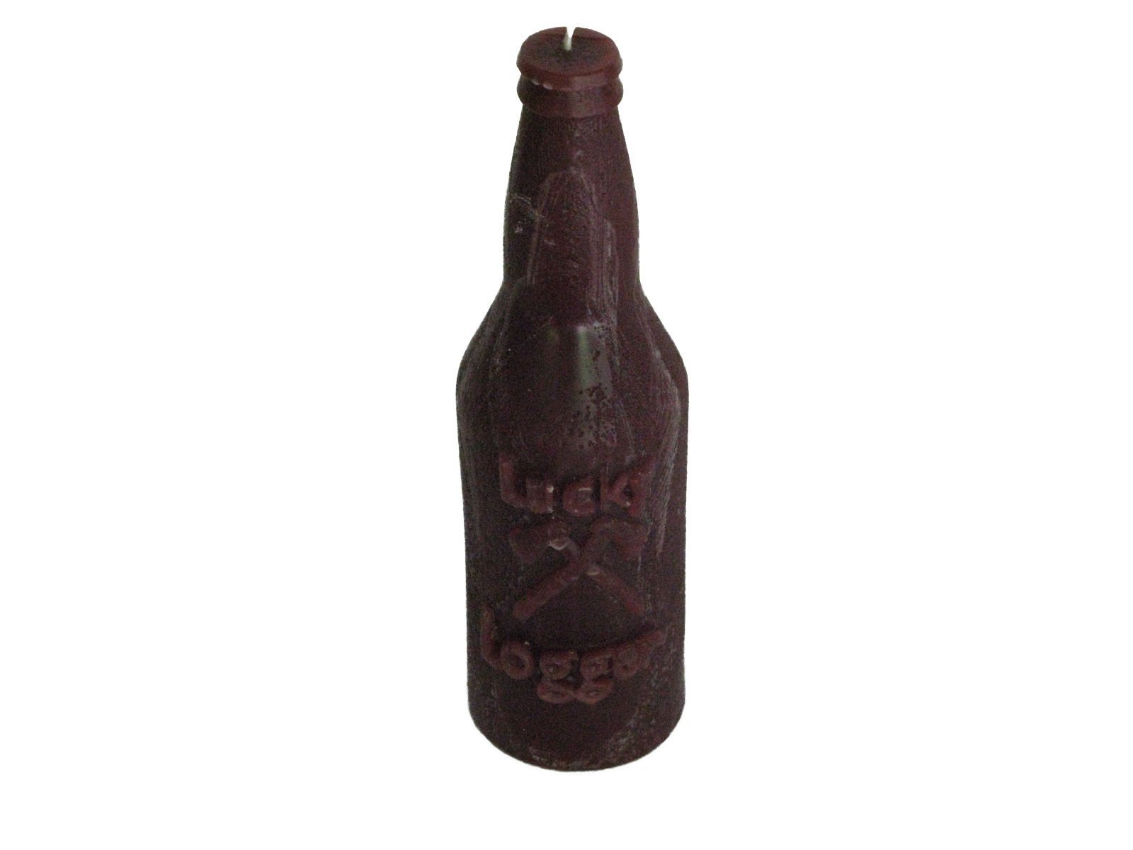 Lucky Logger Beer Bottle, Amber Brown, 2 1/2"D x 8 3/4"H, fragrance free only - Fanny Bay Candle Company