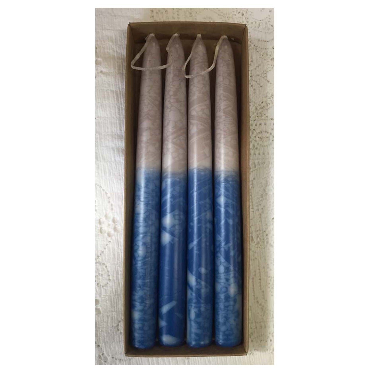Multi-Coloured Tapers, grey and dark blue - Fanny Bay Candle Company