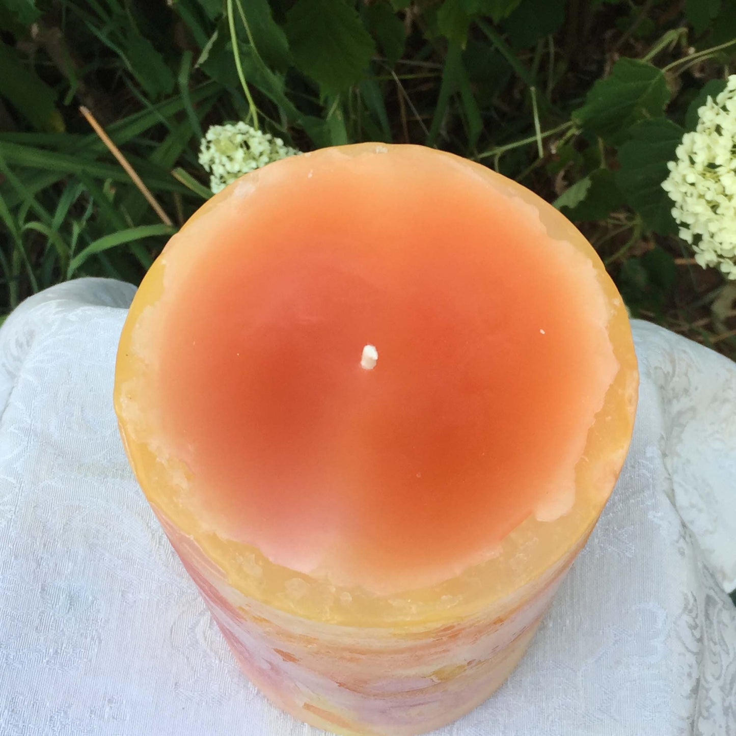 Orange, Yellow n Fuschia Climate Change pillar candle - Fanny Bay Candle Company