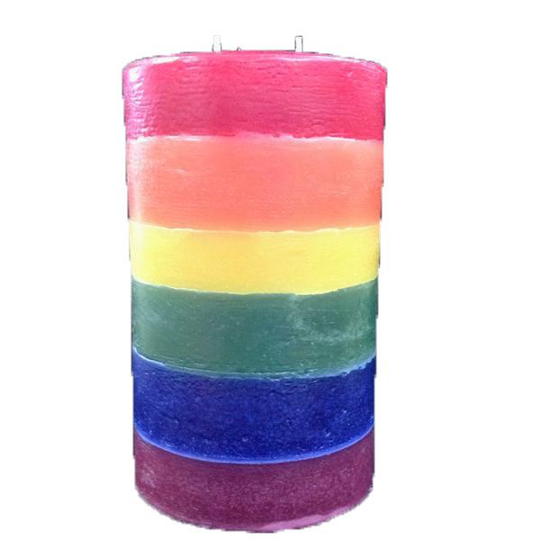 Rainbow Pillar (Large) Three Wick, 6"D x 12"H, fragrance free only - Fanny Bay Candle Company