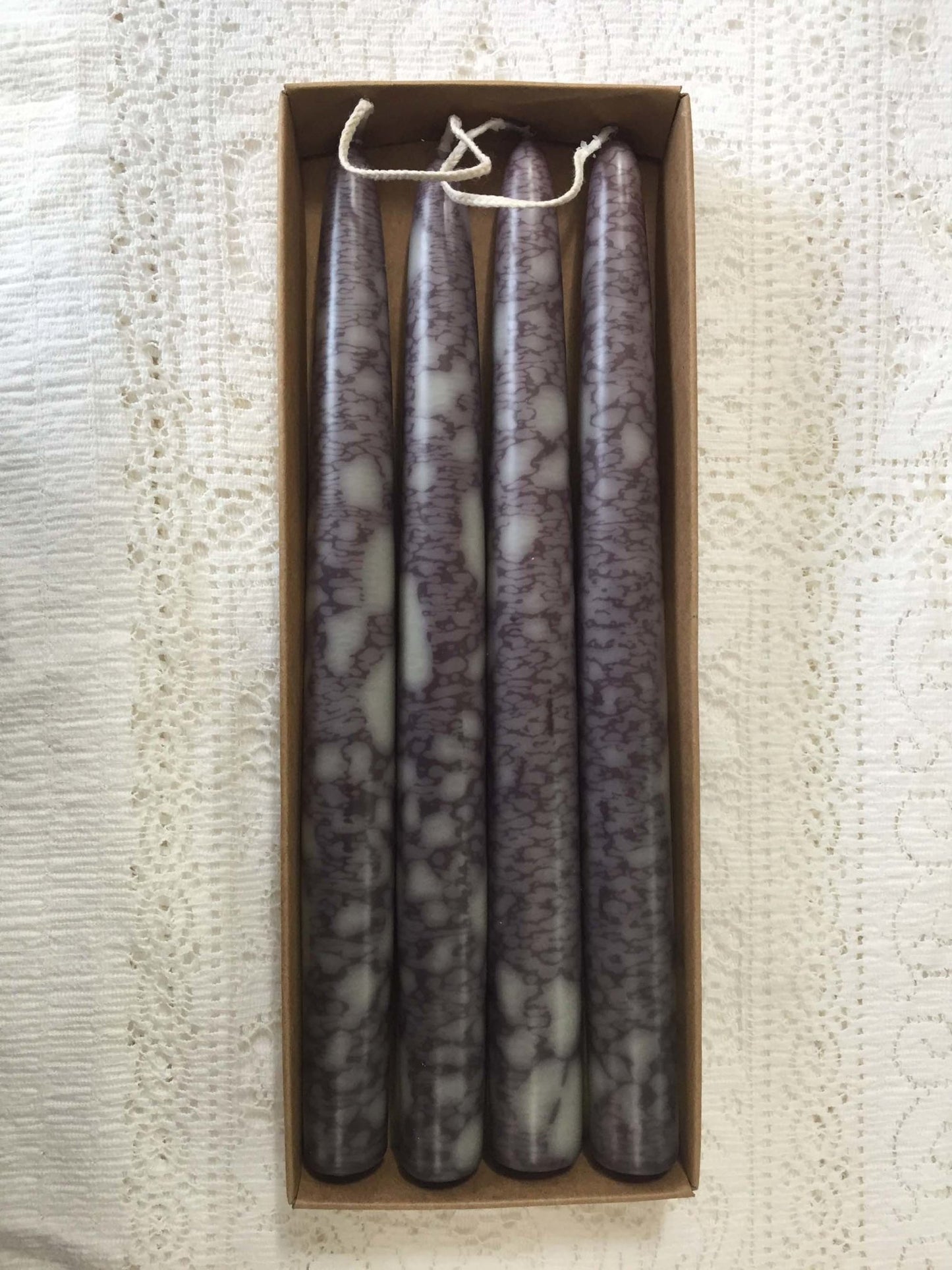 Variegated taper candles - Fanny Bay Candle Company
